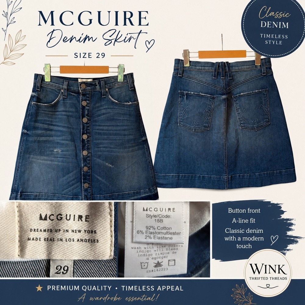 McGuire Denim Skirt Womens 29 Blue Button Front A-Line Mini Medium Wash 15B